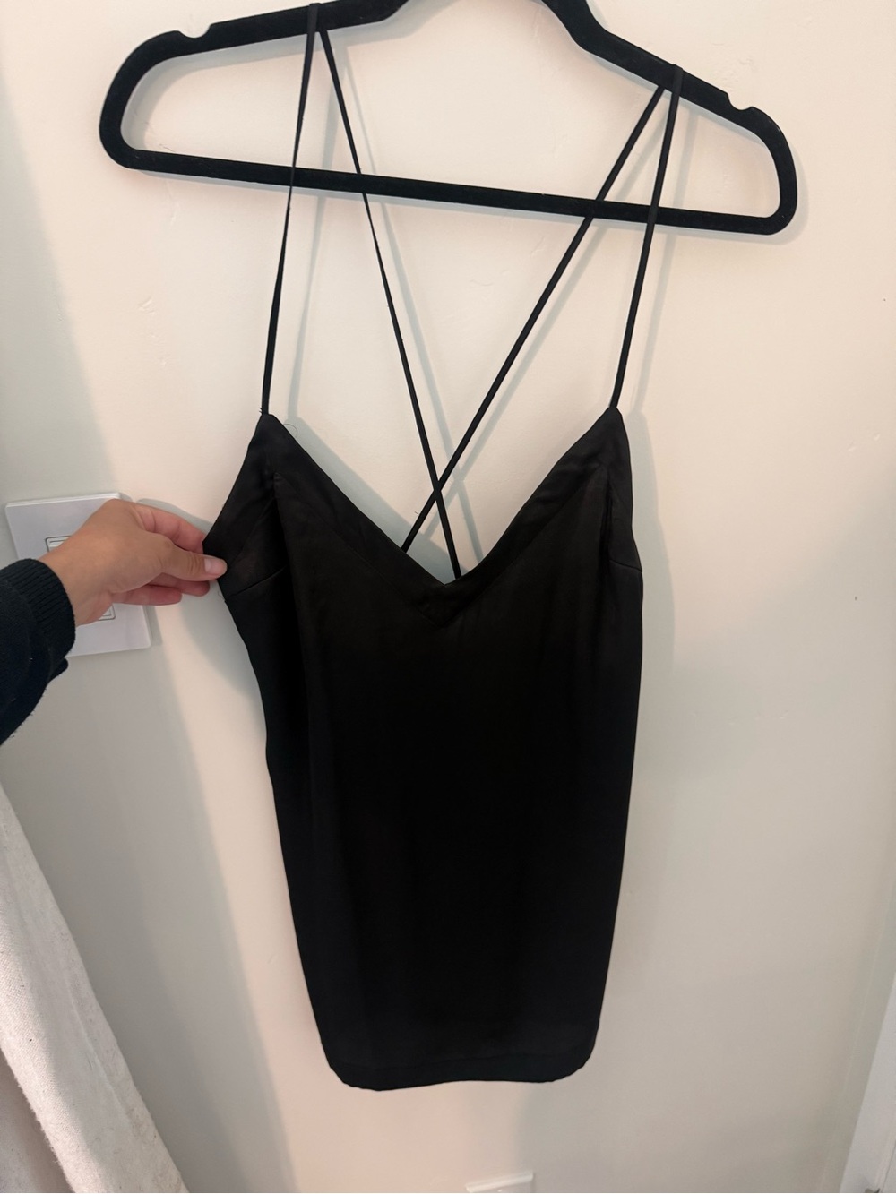 Free People Black Satin Slip Dress with Delicate Straps